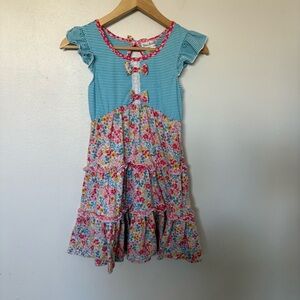 Jona Michelle Tiered Floral Striped Cottagecore Girls Dress Size 10